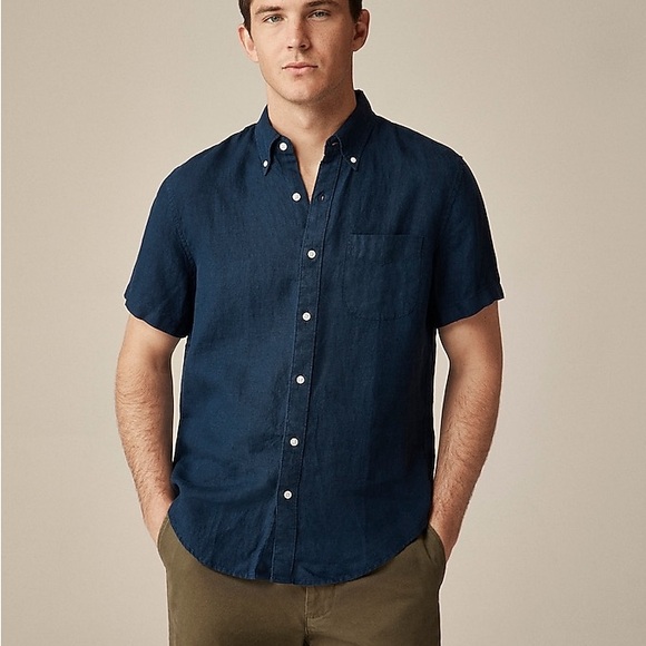 J. Crew Short-sleeve Baird McNutt Irish linen shirt in Ink size M NWT - Picture 1 of 6